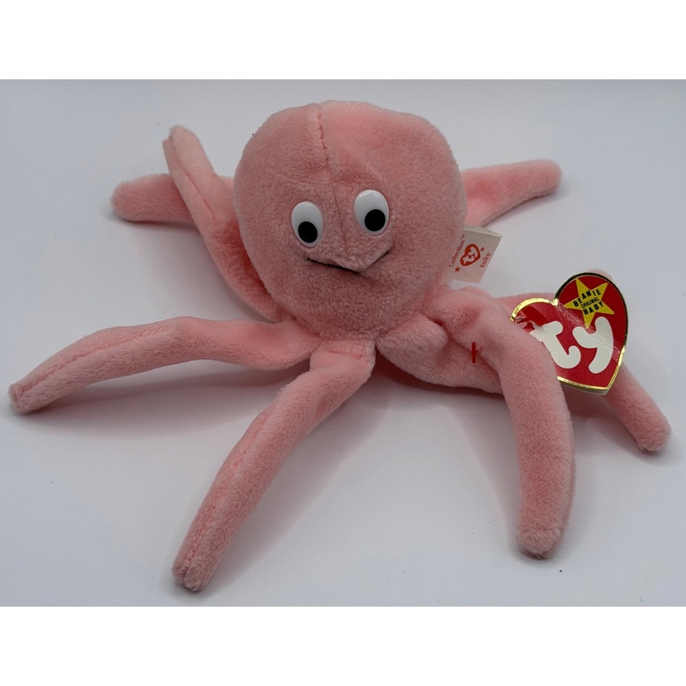Ty Beanie Baby Inky the Octopus Pink Vintage 1993 Plush Toy MWMT